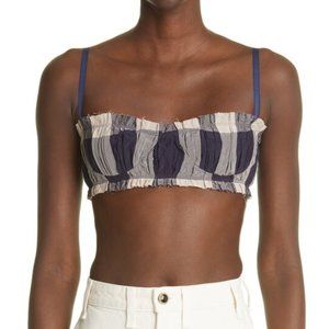 KHAITE Women's Indira Check Ruched Bra Top Size 8 NWT